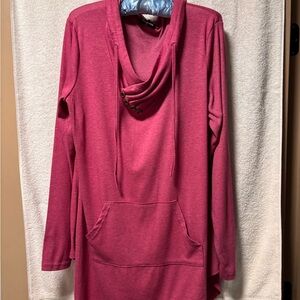 Pink  Plus Size Cowl Neck Tunic with Front Pocket